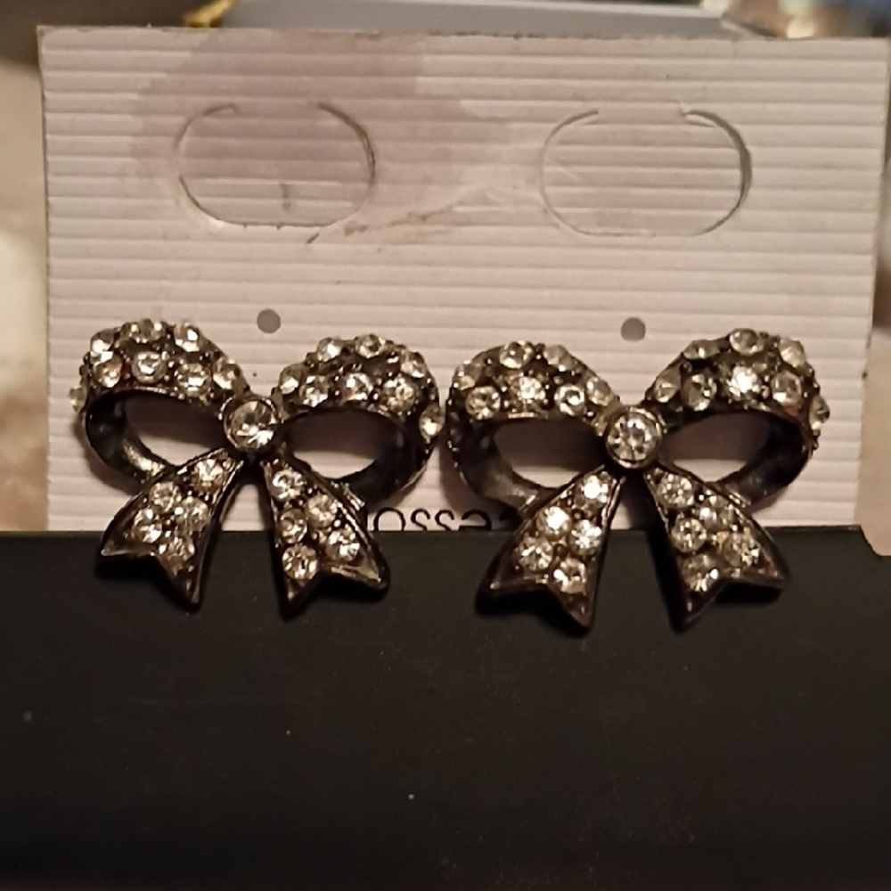 Guess Black and Silver Crystal Bow Earrings